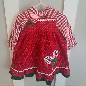 Rare Editions Christmas Dress with Striped Onesie – Toddler 24M